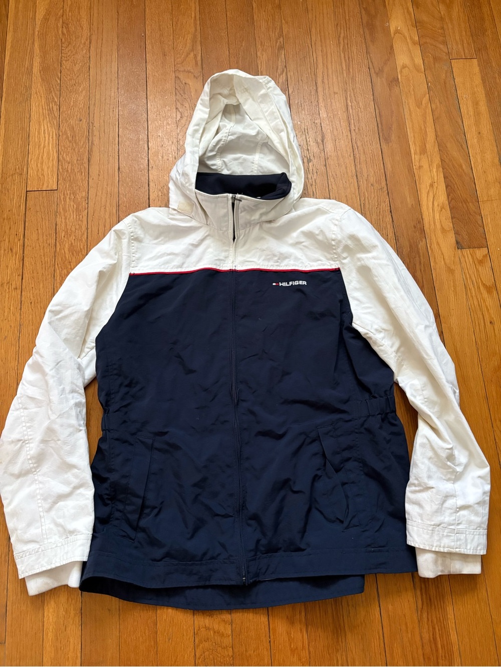 Tommy Hilfiger Navy and White Hooded Windbreaker Jacket